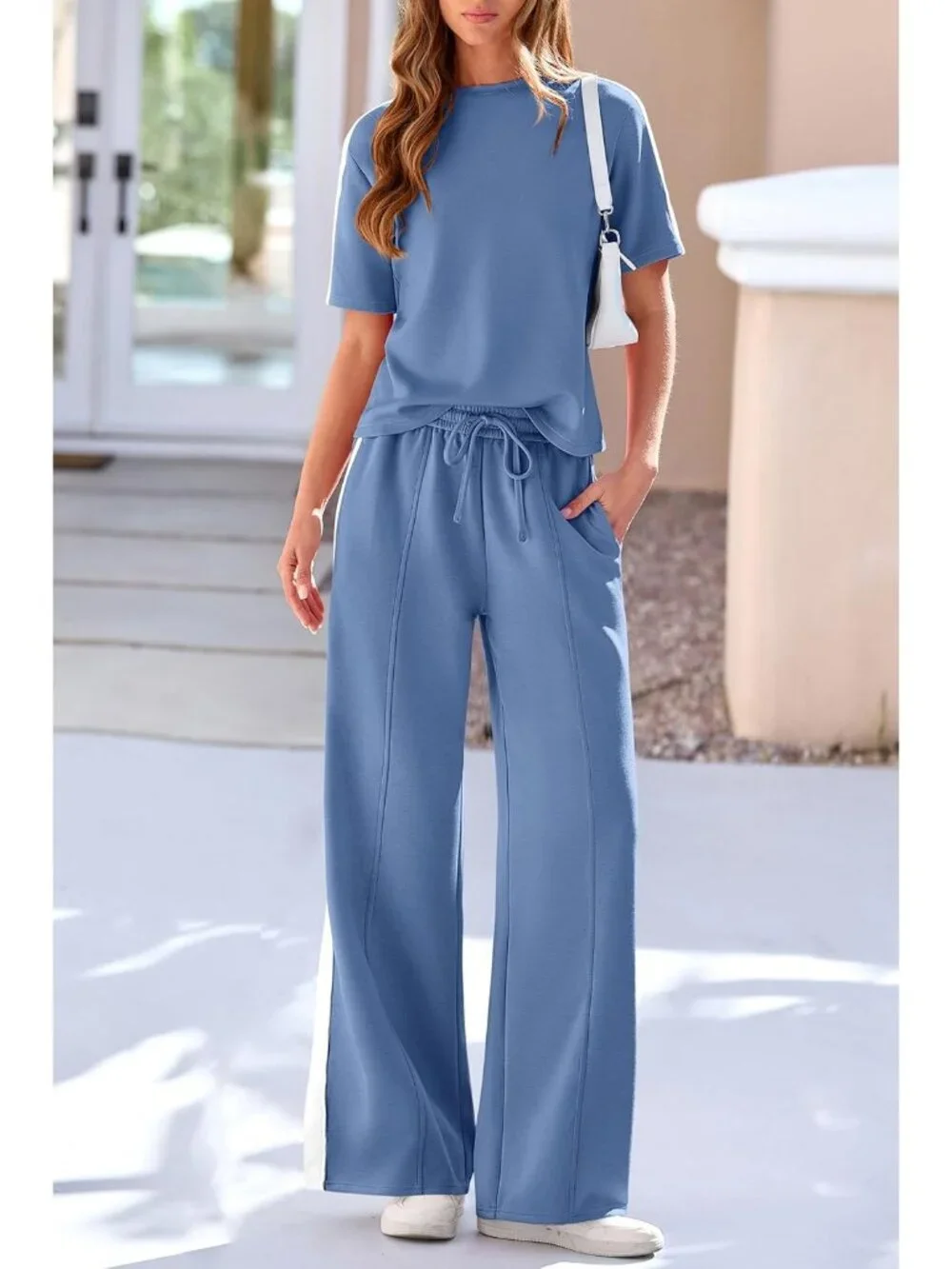 Women's 2 Piece Sets Summer Casual Sweatsuits Wide Leg Pants Matching Lounge Set